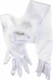 BamBella® - Handschoenen feest Lang wit met dons veren rand- dames - One Size