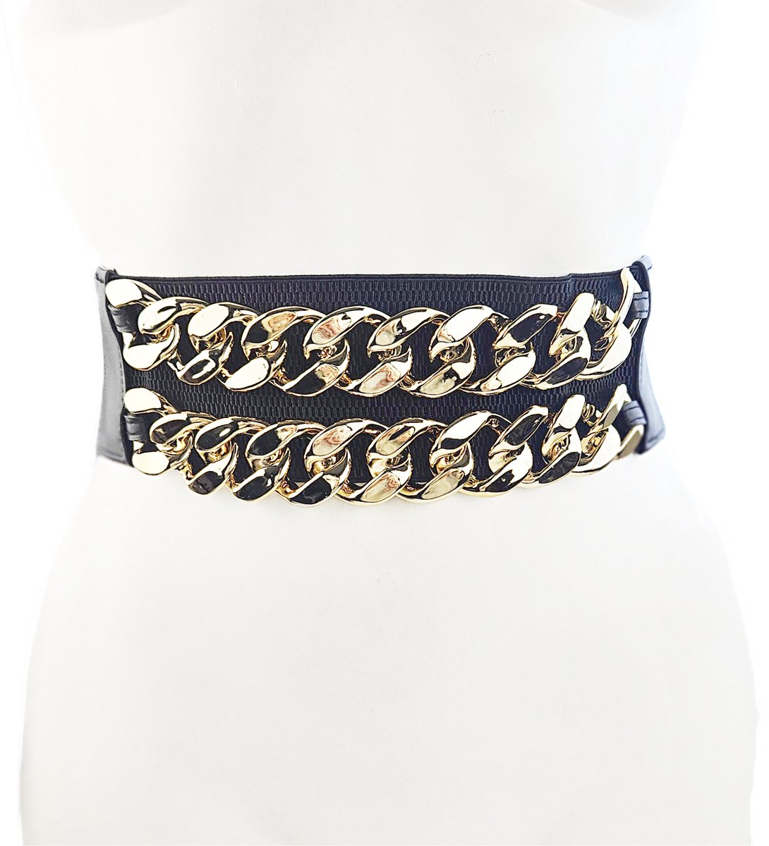 BamBella ® - Corset Riem Maat S M L - Mode Body Gothic Goth taille riem zwart nepleer met vetersluiting Verstelbaar korset belt