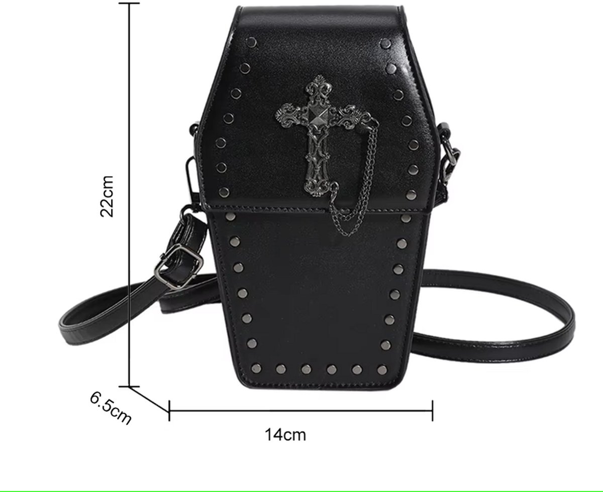 Tas - Gothic - Doodskist - Zwart Handtas schoudertas ketting goth