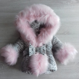 Kinderjas panterprint  Bontkraag jas Leopard  bontkraag Winterjas BamBella