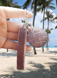 Sleutelhanger Tashanger Grote roze glitter diamant bol 14CM