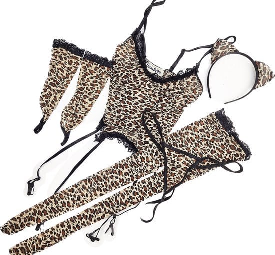 Lingerie -   - Erotische sexy panterprint stocking pak hoge kousen met string