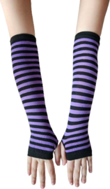 BamBella® Vingerloos Strepen handschoenen - One Size - Zwart paars