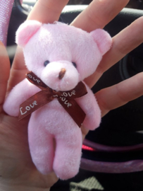 Roze beer knuffel knuffeltje 12cm Schattige fluffy kawaii speelgoed kinderen meisje babyroze poppetje strikje Love lint