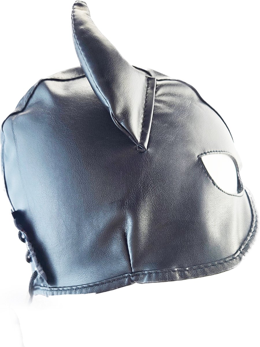 BNDGx® - BDSM Duivel seks Masker - Nep leer stof - Vetersluiting Zwart met hoorns