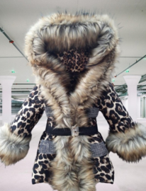 Children's Leopard coat Fur collar animal print  jacket Girls