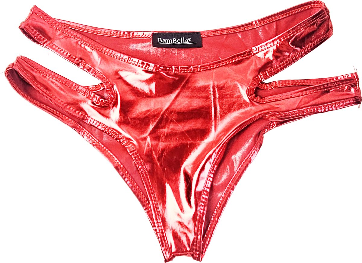 BamBella® Erotische onderbroek -   Wetlook slip Dames - Rood Glans Lame metallic ondergoed Sexy BDSM kleding