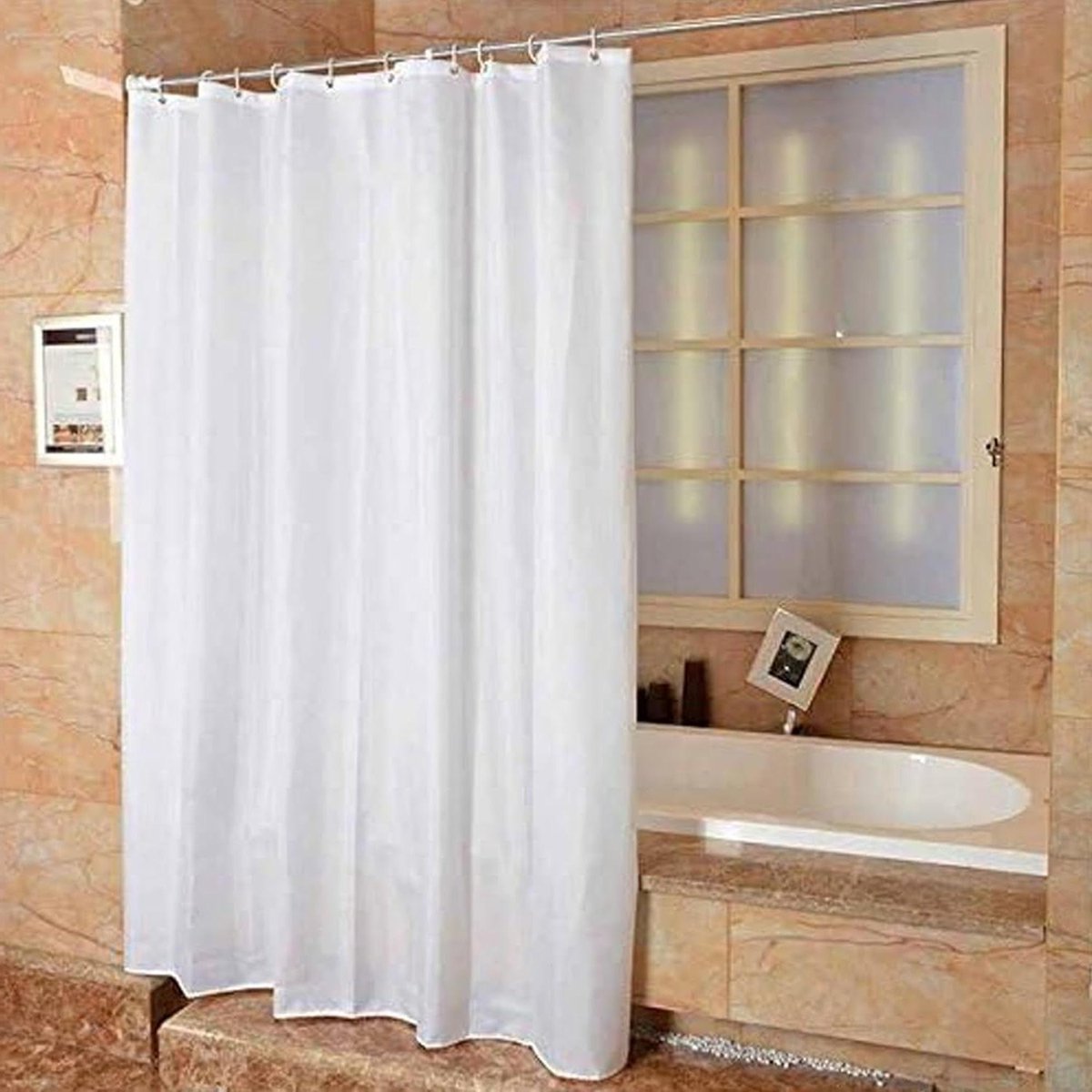Extra lang polyester douchegordijn - schimmelbestendig - effen wit - 180 x 220 cm Douchegordijn