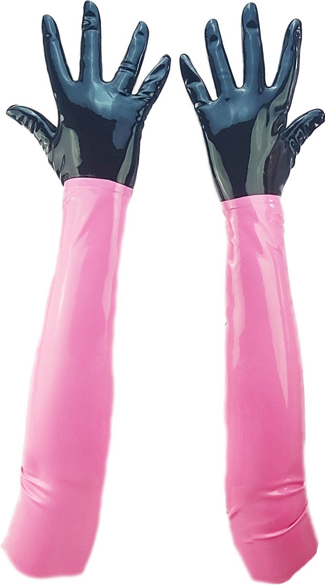 BNDGx® - 100% LATEX Handschoenen Lang Zwart roze BDSM SM sexy glans handschoen met rits BDSM Rubber Fetish SM rollenspel kleding