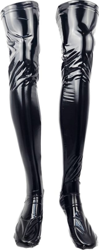Kousen  - Zwart - Datex (Mix latex en stof ) - Sexy Kniekousen van Super Glans Fetish kleding bdsm Dames sokken