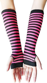 BamBella® Vingerloos Strepen handschoenen - One Size - Zwart Roze