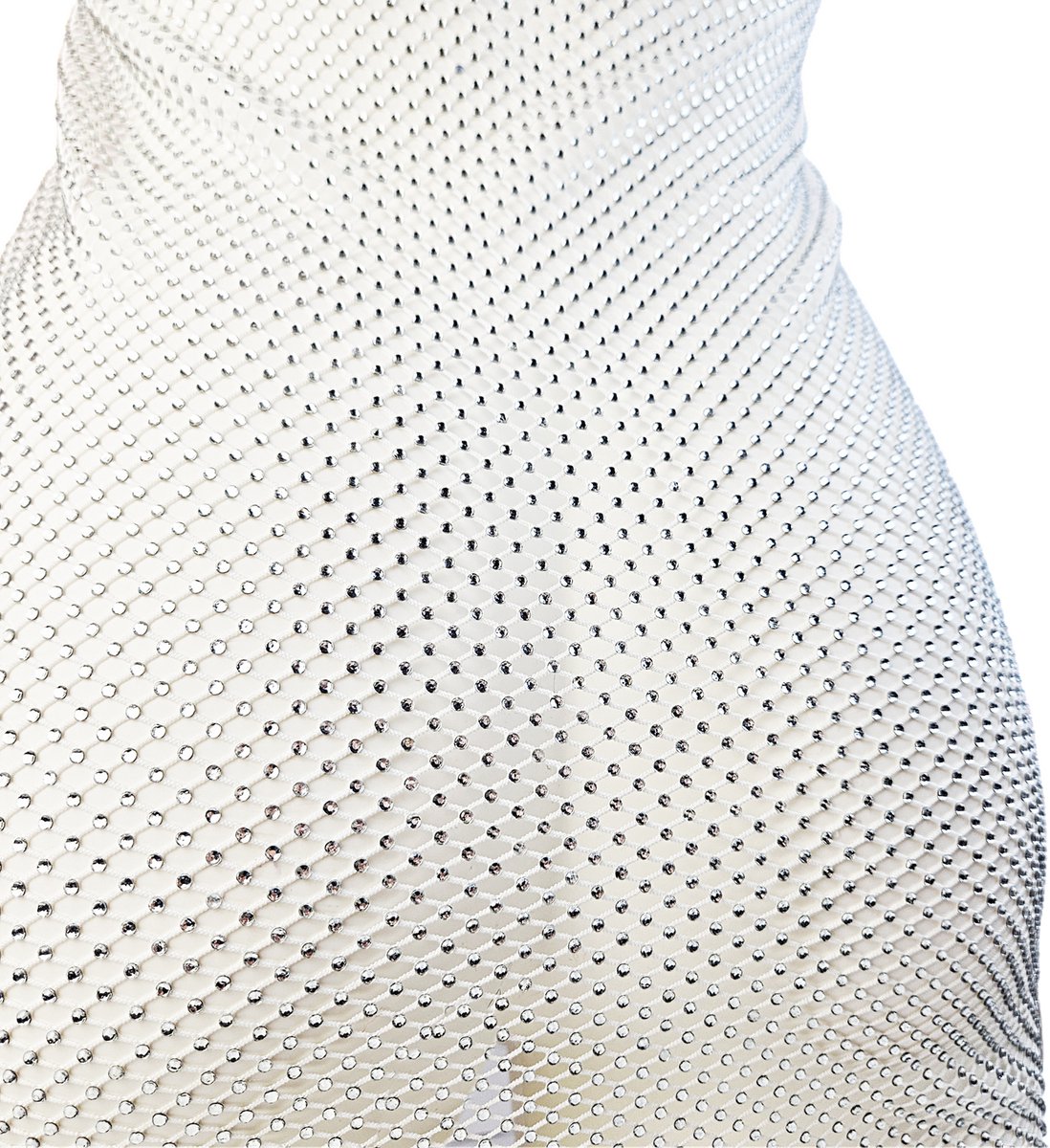 BamBella® - Jurk - Maat Onesize - Strass steentjes SS10 Super stretch Doorzichtig wit kant Sexy erotische tube koker jurk