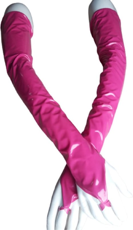 Handschoenen | Extra lang | Fel Roze van Datex (Mix latex en stof ) Sexy kinky fetish accessoire