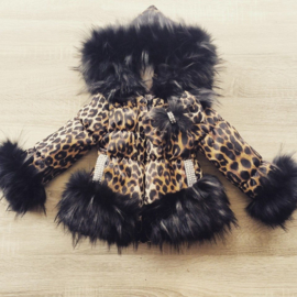 Kinderjas panterprint  Bontkraag jas Leopard  bontkraag Winterjas BamBella