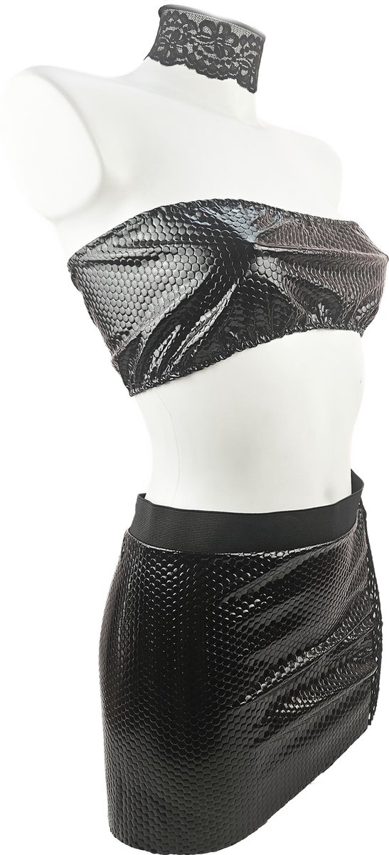BamBella ® Sexy erotische lingerie set - Maat L/XL Kleding set kleding outfit dames met crop top Rollenspel kleding Reptiel print