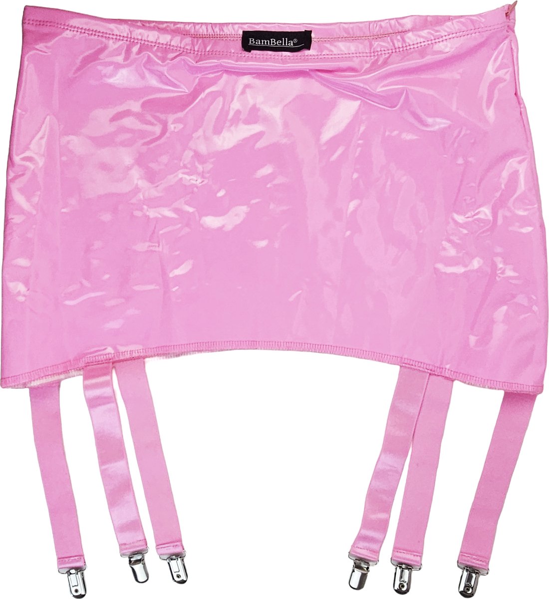 BamBella® - Datex mini Rok -  voor Jarratel kousen Roze Rollenspel sm dames sexy Glans kleding mix van Latex en stof