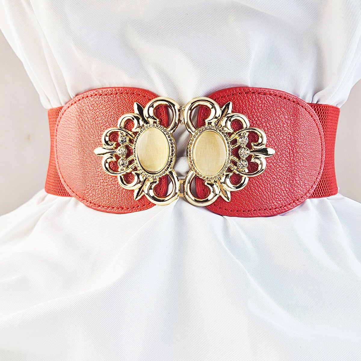 BamBella ® - Riem Maat S M L - Rood glitter steentjes Korset Mode Body Gothic Goth taille riem met Studs rits sluiting korset belt