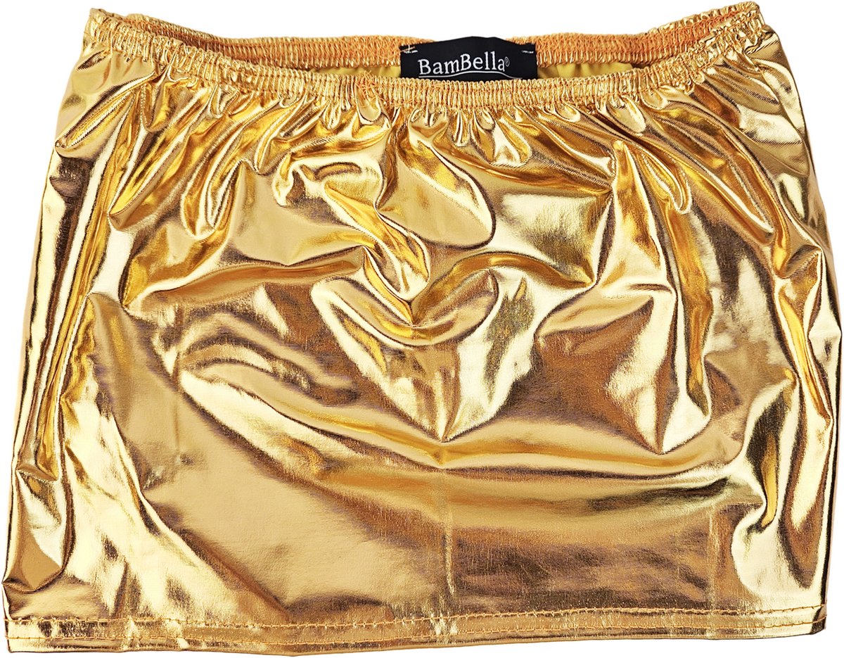BamBella® - Ultra korte mini rok - Onesize - Shiny Wetlook - Sexy Erotische rokje Super shine metallic Glans Goudgeel