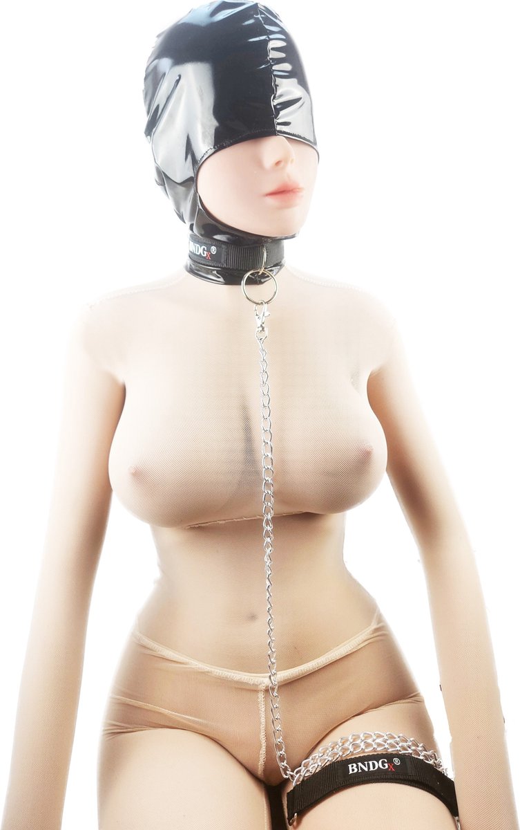BNDGx® - Masker met lijn Datex (Mix LATEX en stof) mond opening - Erotiek - Extreme BDSMsm fetish Rollenspel kleding Zwart