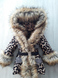 Women's Leopard Print Winter Coat With Big Fur Collar Fur Faux Fur