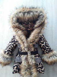 Kinderjas panterprint  Bontkraag jas Leopard  bontkraag Winterjas BamBella