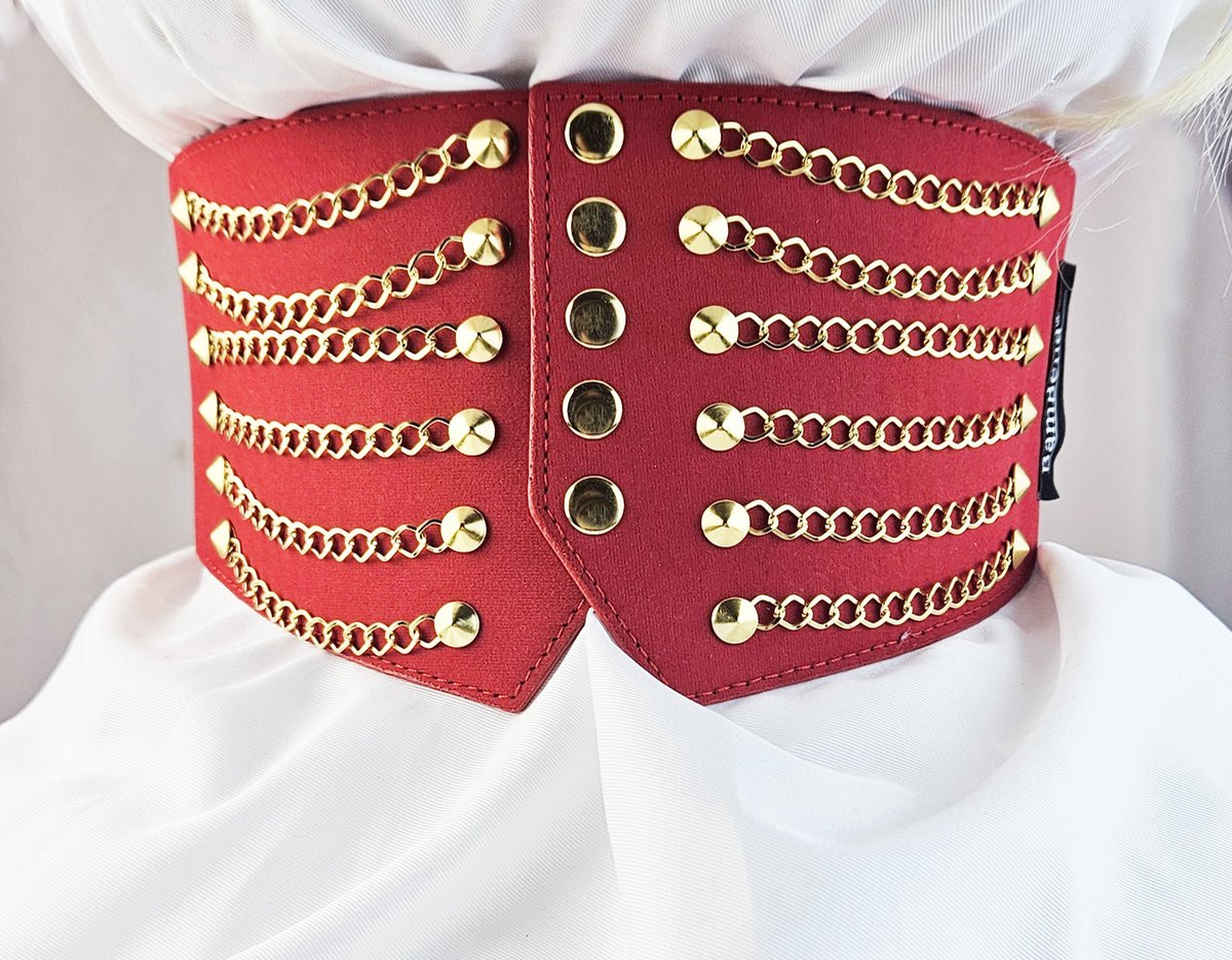 BamBella ® - Riem Maat Onesize - Ketting Rood goudkleurig Mode Body Gothic Goth taille riem met belt