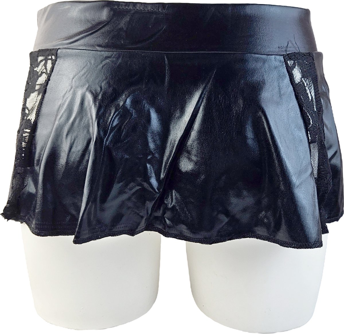 BamBella® - Mini rok - Maat Onesize - Shiny Wetlook - Sexy Erotische rokje Super shine metallic Lame Glans Zwart Kant