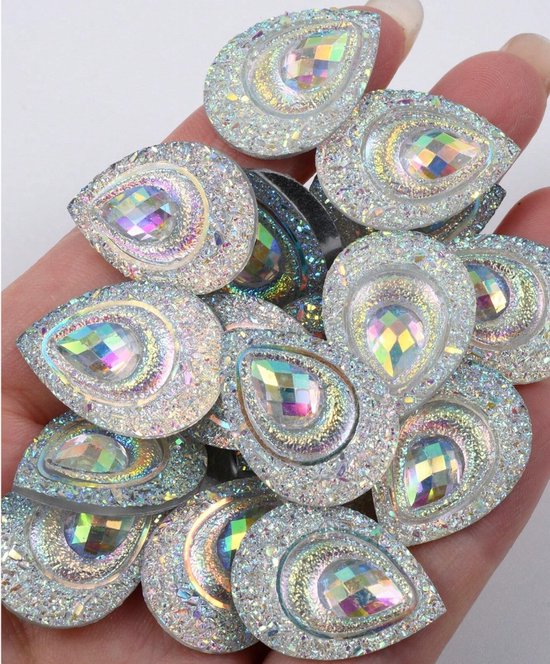 BamBella® grote stenen - 20 stuks - 24mm druppel vorm kleding versieren steentjes DIY hobby knutselen Glitter