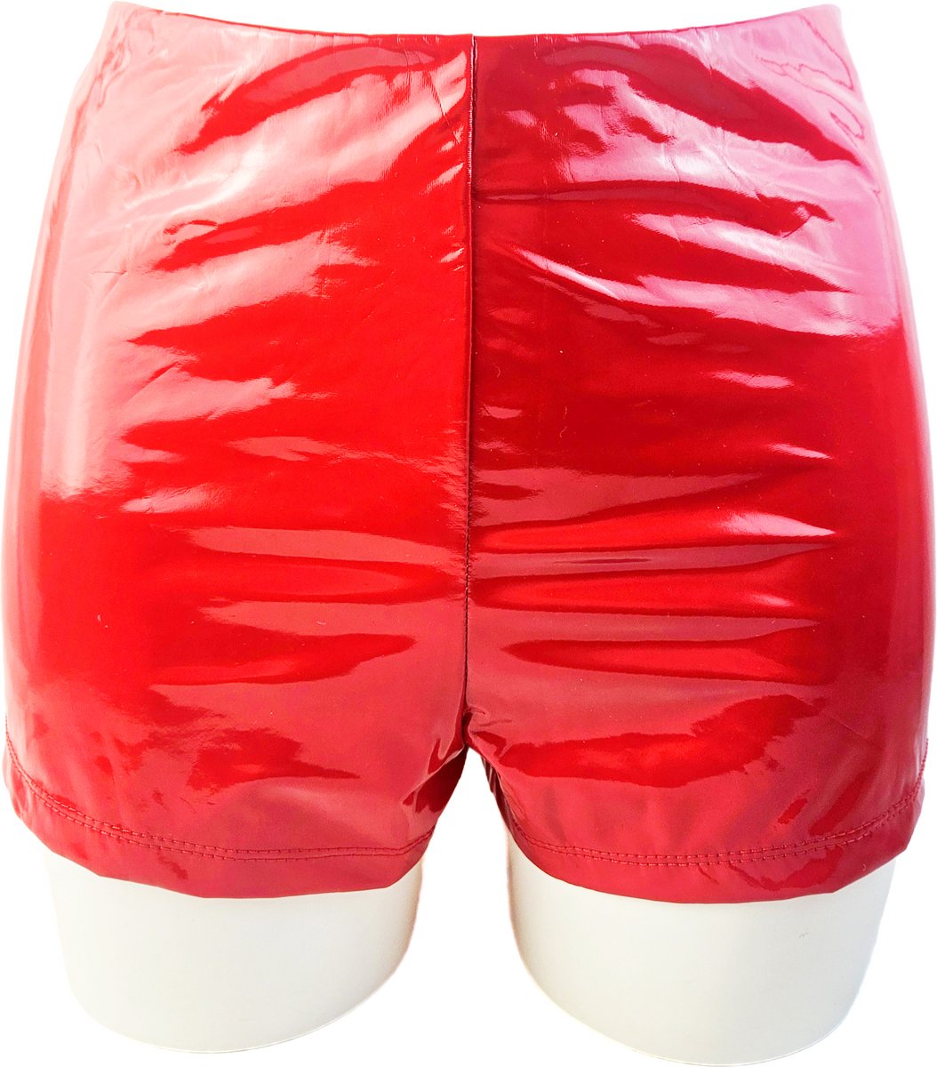 BamBella® - Short -  Rood dames sexy Glans kleding mix van Latex en stof Datex Wetlook met sluiting Korte broe shortsk