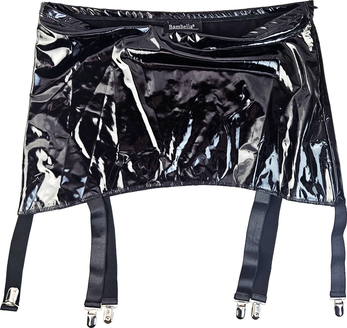 BamBella® - Datex mini Rok -  voor Jarratel kousen Zwart Rollenspel sm dames sexy Glans kleding mix van Latex en stof