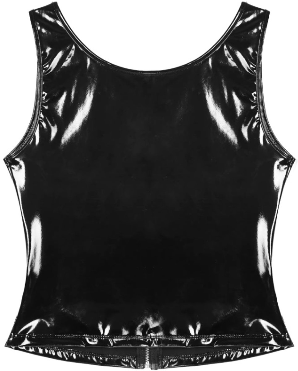 BamBella® Top - - Shirt met ritsZwart dames kleding sexy Glans kleding mix van Latex en stof Datex Wetlook Zwart