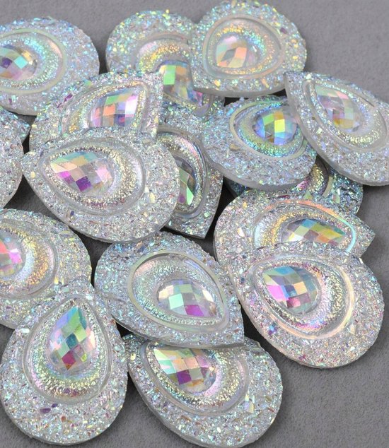 BamBella® grote stenen - 20 stuks - 24mm druppel vorm kleding versieren steentjes DIY hobby knutselen Glitter