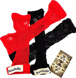 BamBella ® 2 Stuks Handschoenen Visnet zwart rood Lange vingerloze Elastische gaas