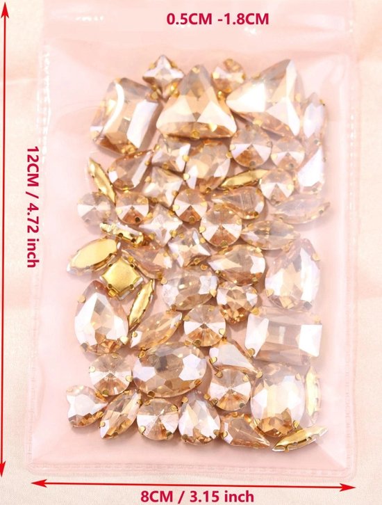 BamBella® Goudgeel - Grote Naai strass Steentjes - 130 stuks - strass stenen glitters kleding versieren