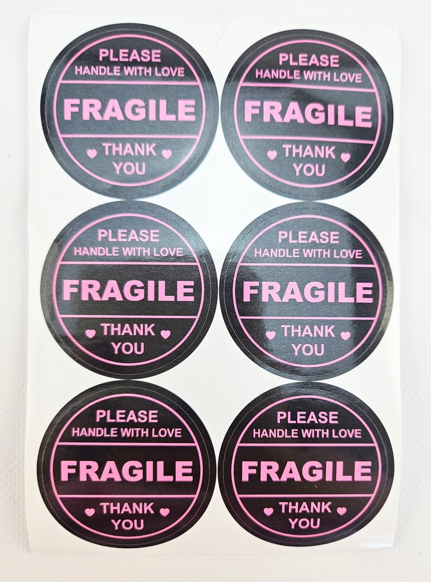 Breekbaar sticker 30 stuks roze etiketten fragile beschermd verzenden