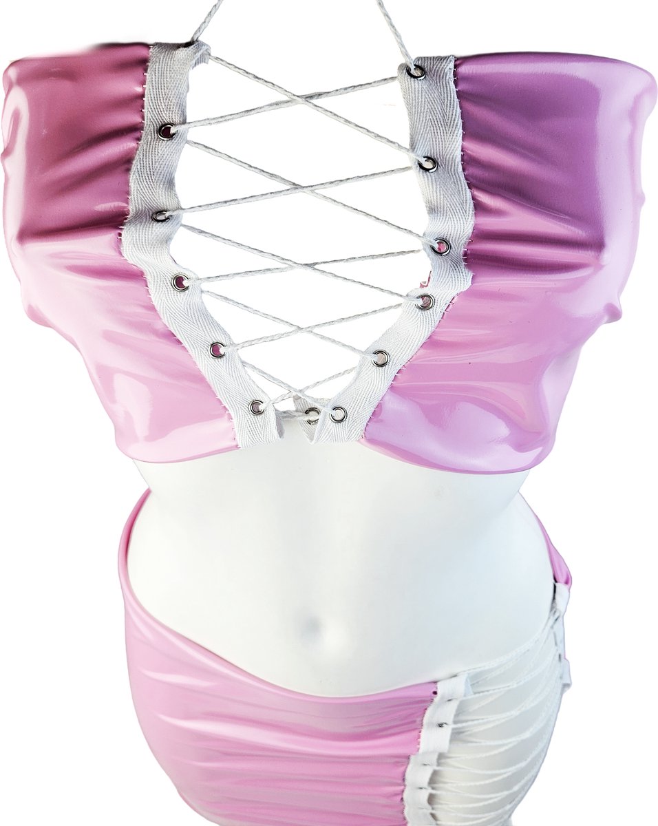BamBella® Rok en top- Rood Sexy Set van Datex (Mix latex en stof ) Erotische dames kleding set kostuum Rok Lak glans shiny paal dans pak sexy kleding dames