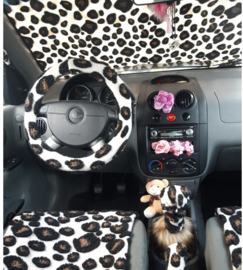 Auto bekleding panterprint met bont 7 Delig