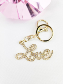 Sleutelhanger Tashanger Love glitter met steentjes hanger Letter