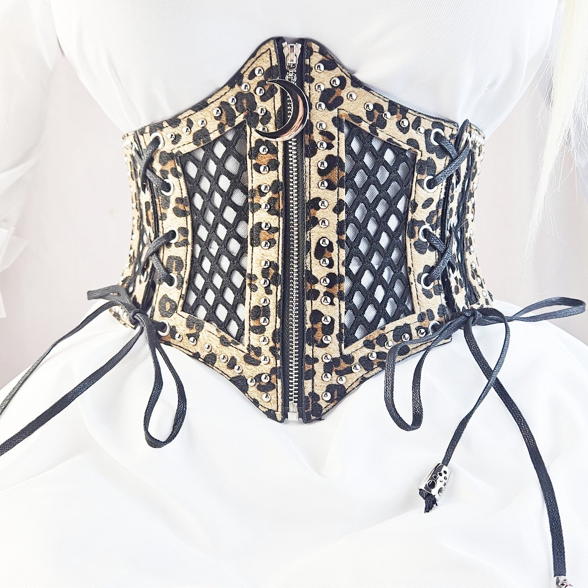 BamBella ® - Panterprint zwart Mode Body Gothic Goth taille riem met Veter sluiting korset belt