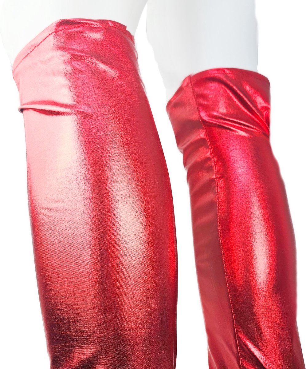 BamBella® - Hoge Kousen - Onesize - Rood Shiny Wetlook - Sexy Kniekousen van Super Glans Dames sokken
