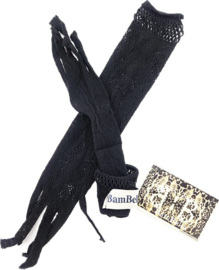 BamBella® - Lange Handschoenen - Zwart - Kant - onesize Lange Elastische Visnet | One Size | feest Carnaval
