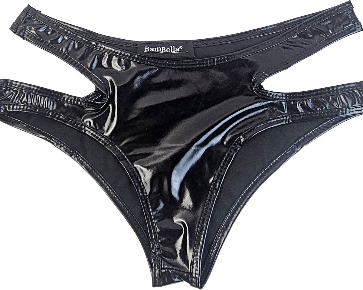 BamBella® Erotische onderbroek -   Wetlook slip Dames - Zwart Glans Lame metallic ondergoed Sexy BDSM kleding