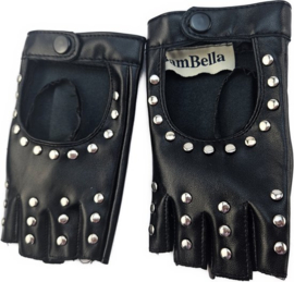 BamBella® - Handschoenen Kort Zwart - Biker - Onesize - Nepleer Studs - zonder vingers