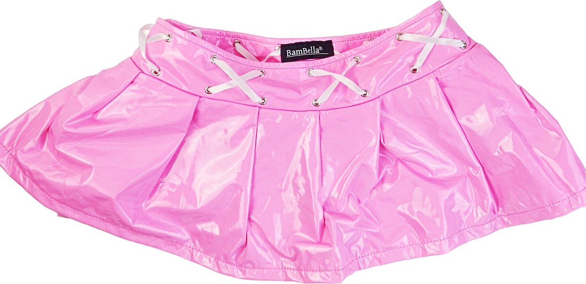 BamBella® - Datex mini Rok   Rood  met lint Rollenspel sm dames sexy Glans kleding mix van Latex en stof