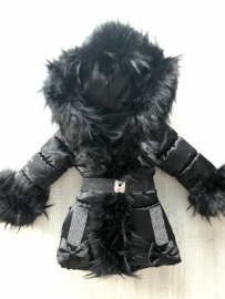 Kinderjas met glitter  zwarte jas  Bontjas met grote bontkraag Winterjas BamBella