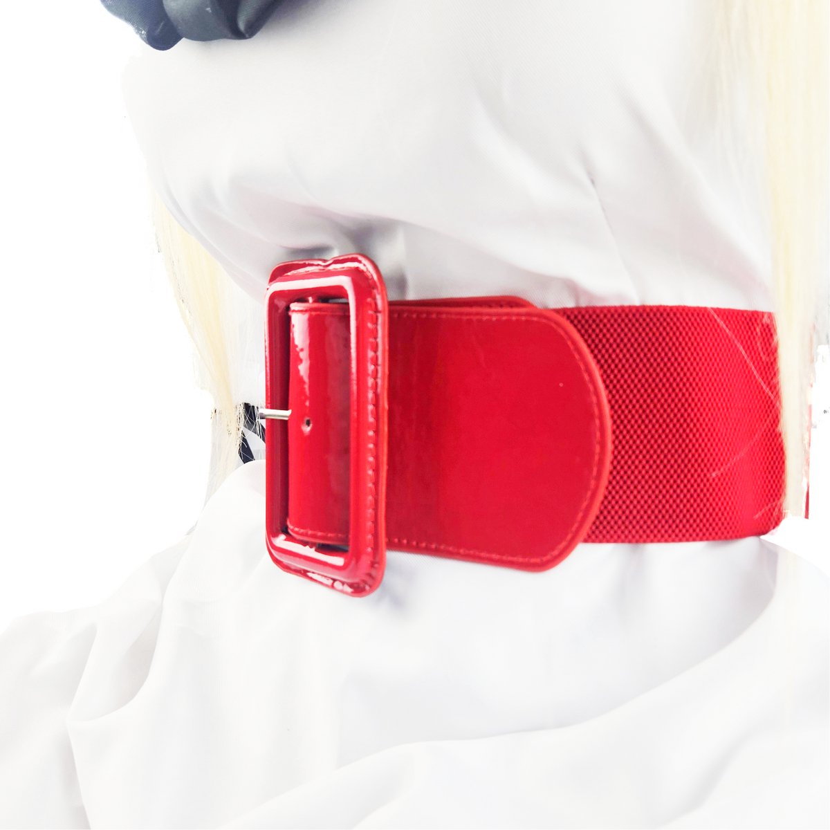 BamBella ® - Riem Maat Onesize - Datex Rood (Mix latex en stof) Mode Body Gothic Goth taille riem Gesp Groot