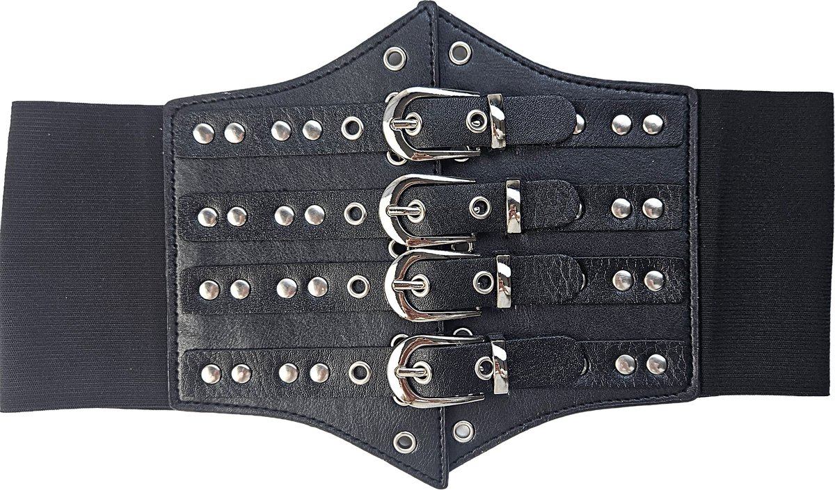 BamBella ® - Corset Riem   - Mode Body Gothic Goth taille riem zwart nepleer met vetersluiting Verstelbaar korset belt