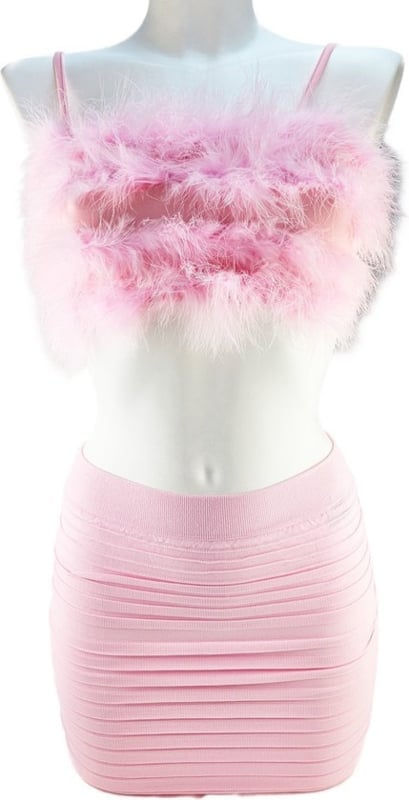 Sexy Erotische Kleding set -  - 2 delig pak Roze met veren