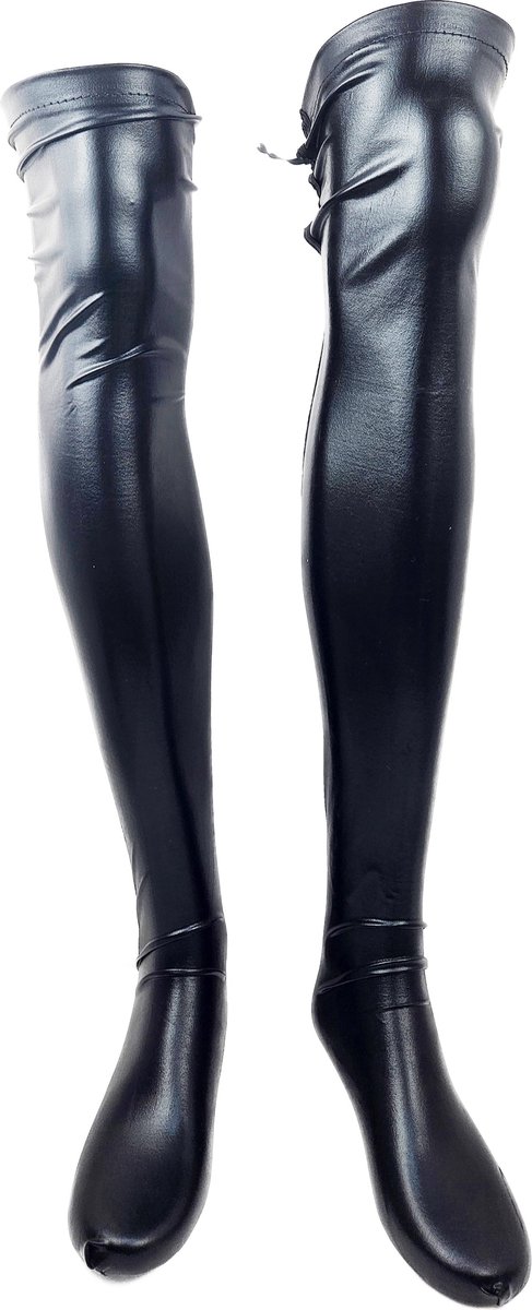 BamBella® - Hoge Kousen - Zwart - Onesize - Wetlook Sexy erotische Veter sKniekousen Super Shiny Fetish kleding
