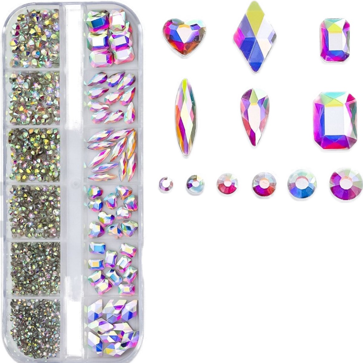 BamBella® AB kleur - Steentjes in doos - Rhinestones set tools set steentjes plak glitter steen doosje Nail art knutselen naaien